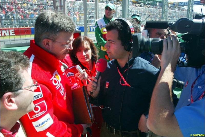 Ferrari's Ross Brawn after Saturday's qualifying for the Australian GP. Melbourne, March 8th 2003.