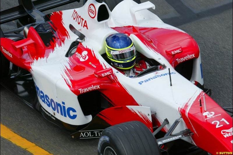 Cristiano da Matta, Toyota, during Saturday's qualifying for the Australian GP. Melbourne, March 8th, 2003.