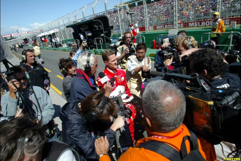 Michael Schumacher, Ferrari, after Saturday's qualifying for the Australian GP. Melbourne, March 8th, 2003.