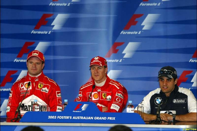 The post-qualifying press conference after Saturday's qualifying for the Australian GP. Melbourne, March 8th, 2003.