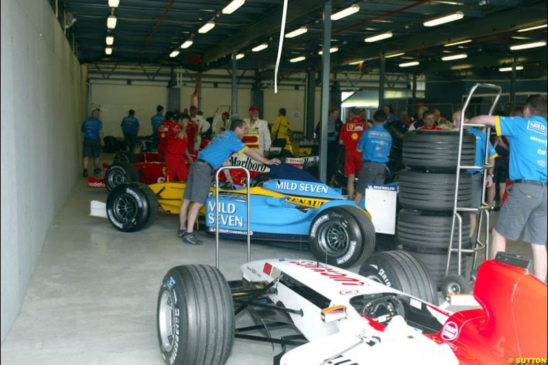 Parc Ferme after Saturday's qualifying for the Australian GP. Melbourne, March 8th, 2003.