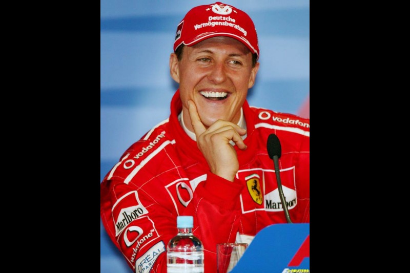 Michael Schumacher, Ferrari, at the post-qualifying press conference. Australian GP, Melbourne, March 8th 2003.