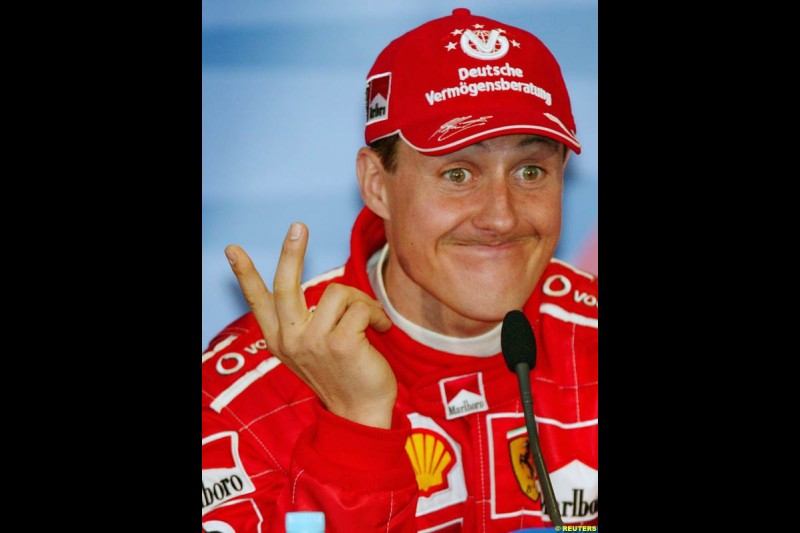 Michael Schumacher, Ferrari, at the post-qualifying press conference. Australian GP, Melbourne, March 8th 2003.