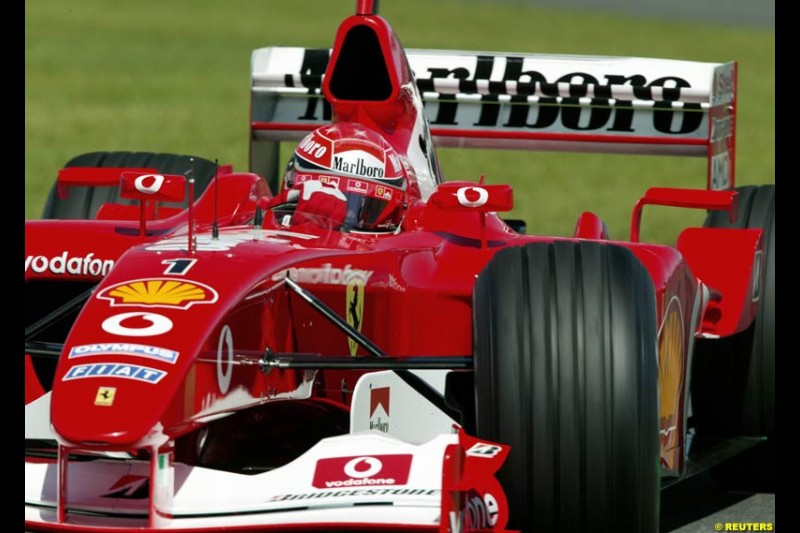 Michael Schumacher, Ferrari, during Saturday's qualifying for the Australian GP. Melbourne, March 8th 2003.