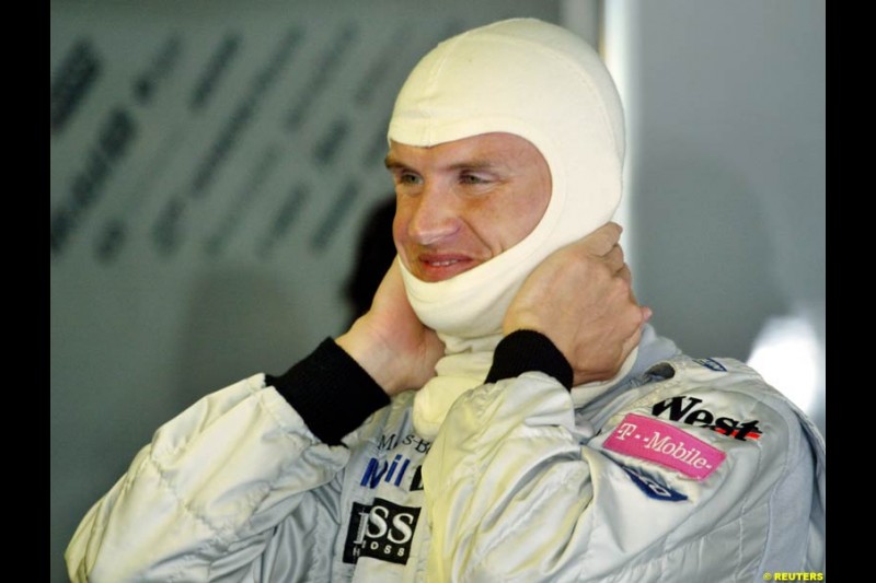 David Coulthard, McLaren, during Friday qualifying for the Malaysian GP. Sepang, March 21st 2003.