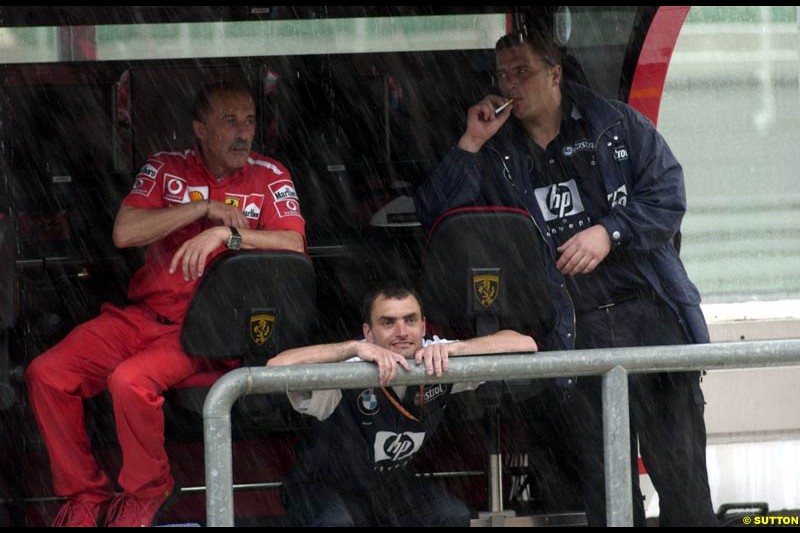 The pits after Friday qualifying for the Malaysian GP. Sepang, March 21st 2003.