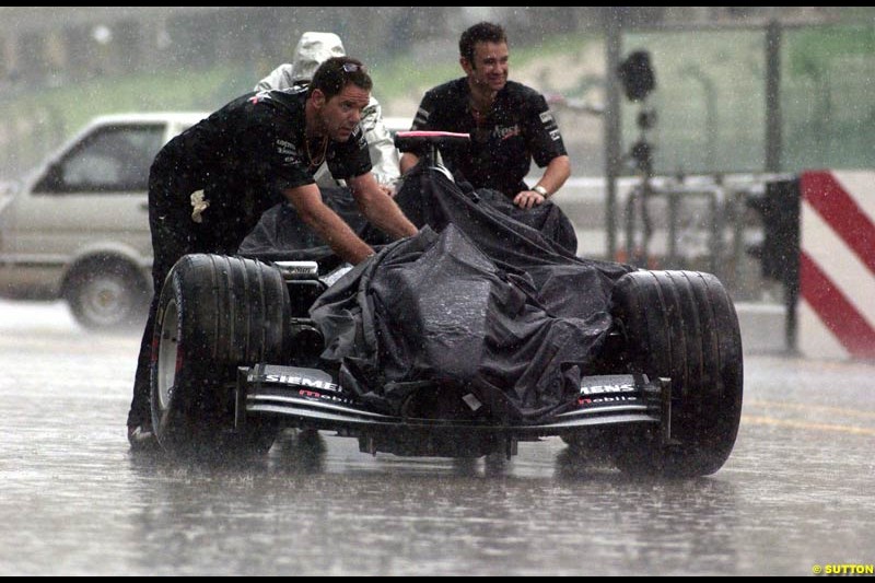 The pits after Friday qualifying for the Malaysian GP. Sepang, March 21st 2003.