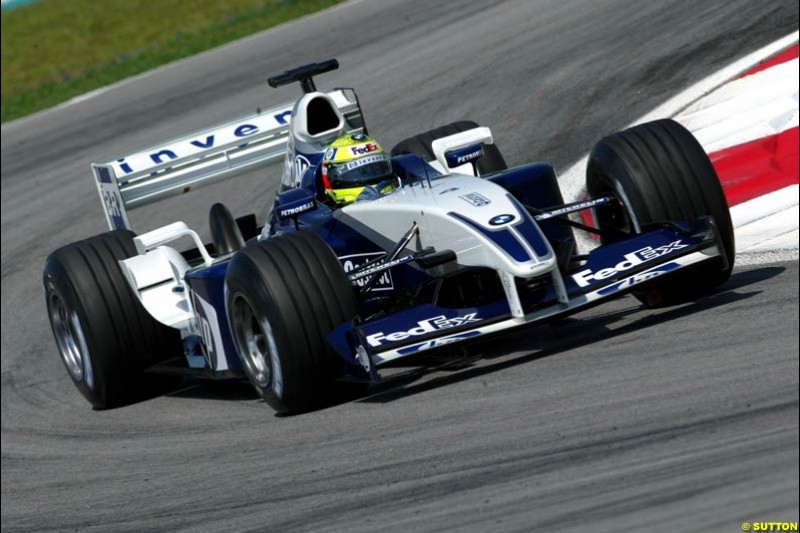 Ralf Schumacher, Williams. Friday qualifying for the Malaysian GP. Sepang International Circuit, March 21st 2003.