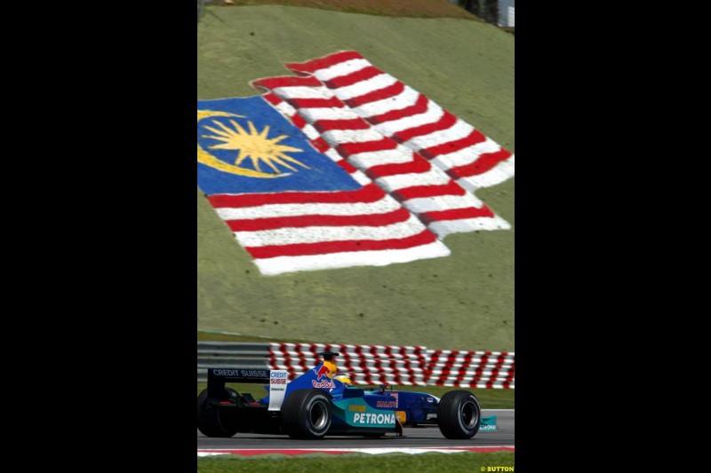 Nick Heidfeld, Sauber. Friday qualifying for the Malaysian GP. Sepang International Circuit, March 21st 2003.