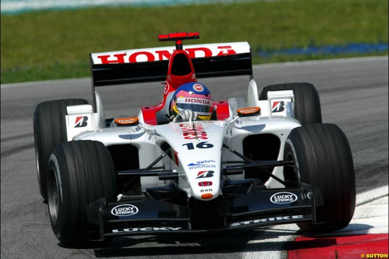 Jacques Villeneuve, BAR. Friday qualifying for the Malaysian GP. Sepang International Circuit, March 21st 2003.