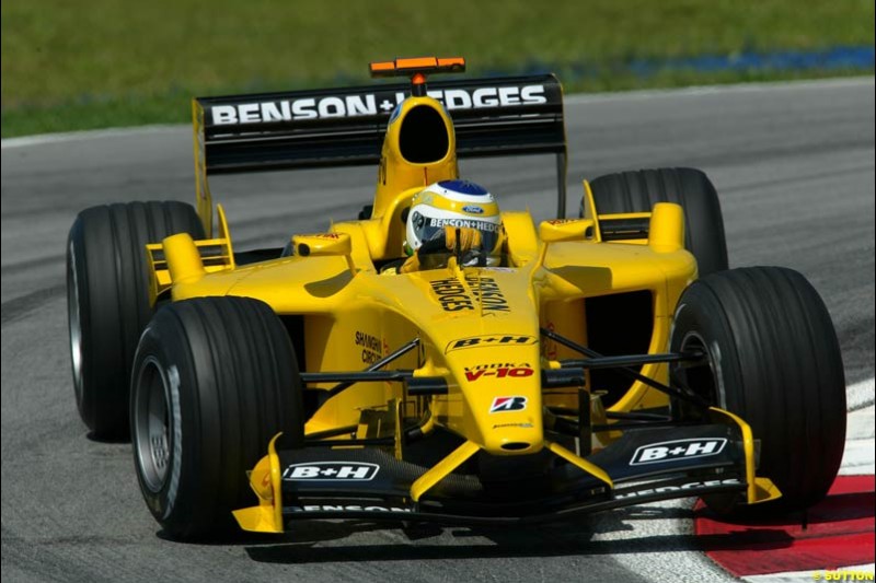 Giancarlo Fisichella, Jordan. Friday qualifying for the Malaysian GP. Sepang International Circuit, March 21st 2003.