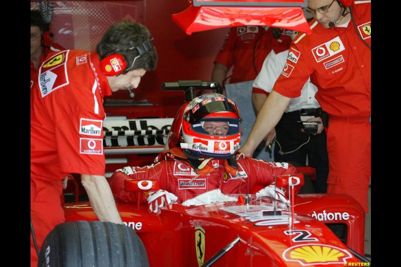 Rubens Barrichello, Ferrari. Friday qualifying for the Malaysian GP. Sepang International Circuit, March 21st 2003.