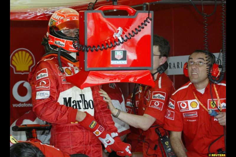 Michael Schumacher, Ferrari. Friday qualifying for the Malaysian GP. Sepang International Circuit, March 21st 2003.