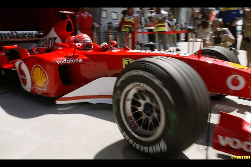 Michael Schumacher, Ferrari. Friday qualifying for the Malaysian GP. Sepang International Circuit, March 21st 2003.