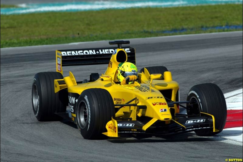 Ralph Firman, Jordan. Friday qualifying for the Malaysian GP. Sepang International Circuit, March 21st 2003.