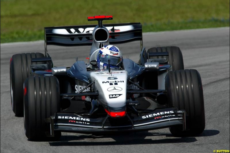 David Coulthard, McLaren. Friday qualifying for the Malaysian GP. Sepang International Circuit, March 21st 2003.