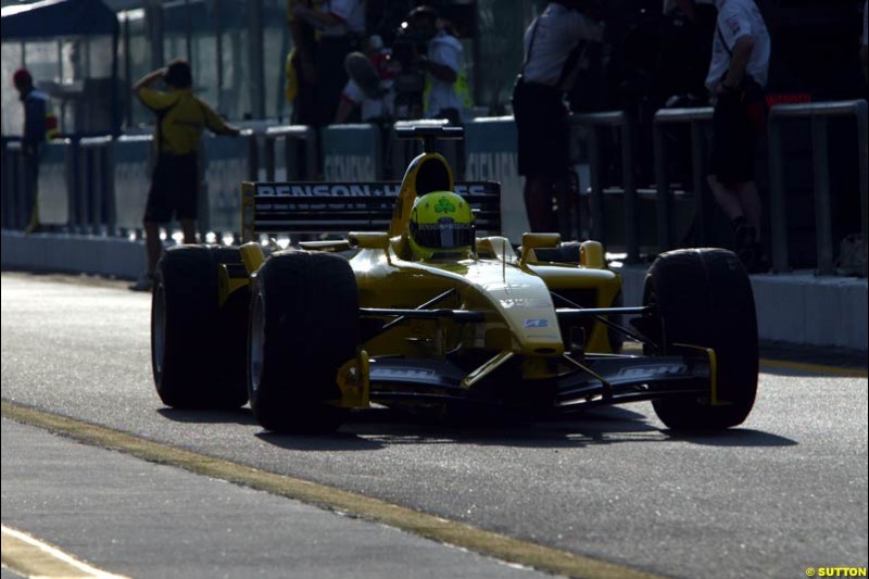 Ralph Firman, Jordan, during Friday morning testing at Sepang International Circuit. Malaysian GP, March 21st 2003.