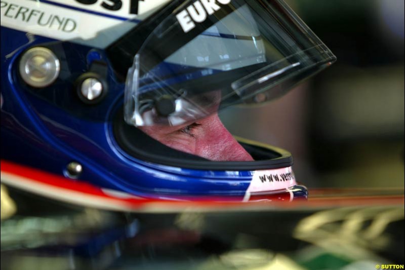 Jos Verstappen, Minardi, during Friday morning testing at Sepang International Circuit. Malaysian GP, March 21st 2003.