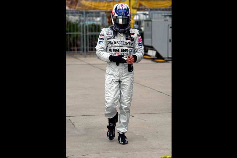 Kimi Raikkonen, McLaren, after Saturday qualifying for the Malaysian GP. Sepang, March 22nd 2003.