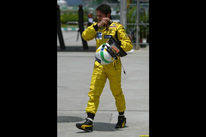 Giancarlo Fisichella, Jordan, after Saturday qualifying for the Malaysian GP. Sepang, March 22nd 2003.