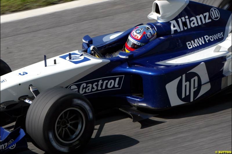 Juan Pablo Montoya, Williams, during Saturday qualifying for the Malaysian GP. Sepang, March 22nd 2003.