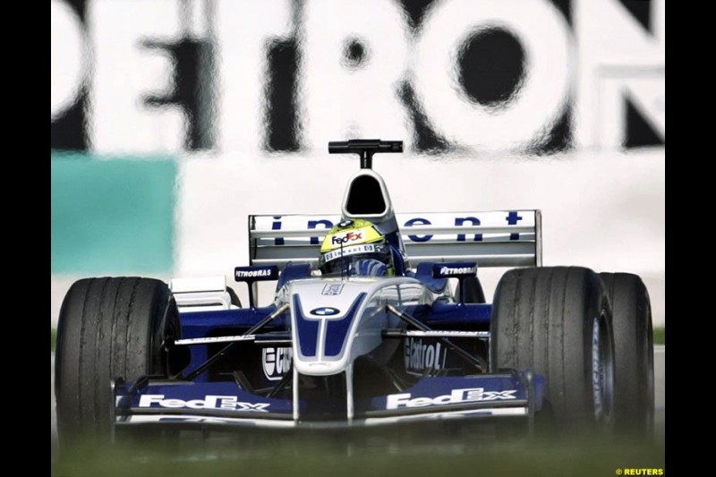 Ralf Schumacher, Williams, during Saturday practice for the Malaysian GP. Sepang, March 22nd 2003.