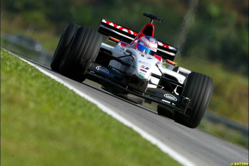 Jenson Button, BAR, during Saturday practice for the Malaysian GP. Sepang, March 22nd 2003.