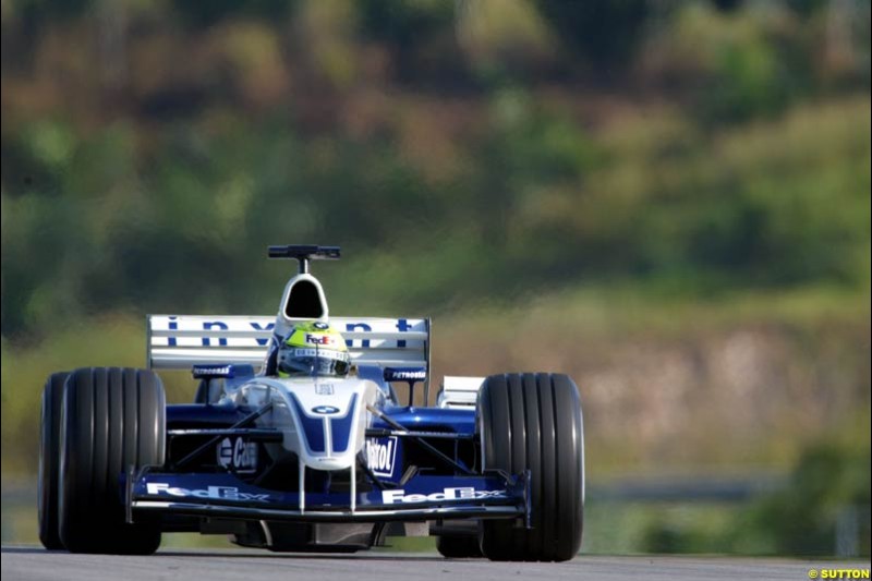 Ralf Schumacher, Williams, during Saturday practice for the Malaysian GP. Sepang, March 22nd 2003.