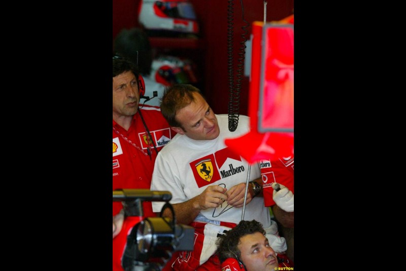 Rubens Barrichello. Saturday qualifying for the Brazilian Grand Prix. Interlagos, Sao Paulo, April 5th 2003.