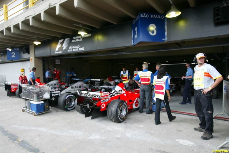 Parc Ferme. Brazilian Grand Prix Saturday qualifying at Interlagos. Sao Paulo, April 5th 2003.