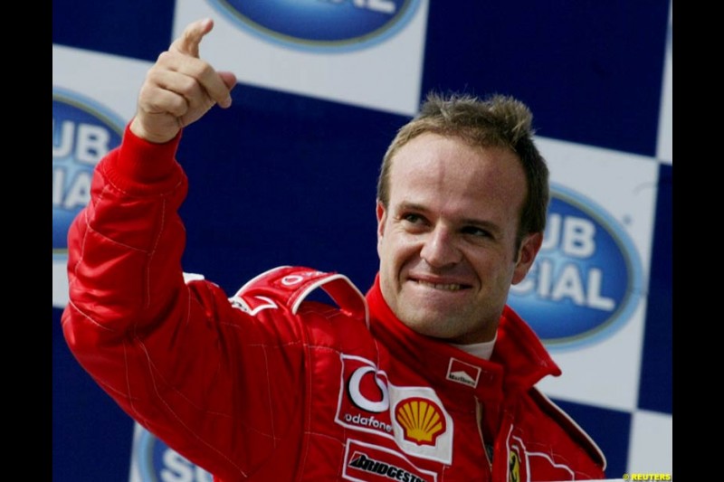 Rubens Barrichello on pole position for the Brazilian Grand Prix. Interlagos, Sao Paulo, April 5th 2003.