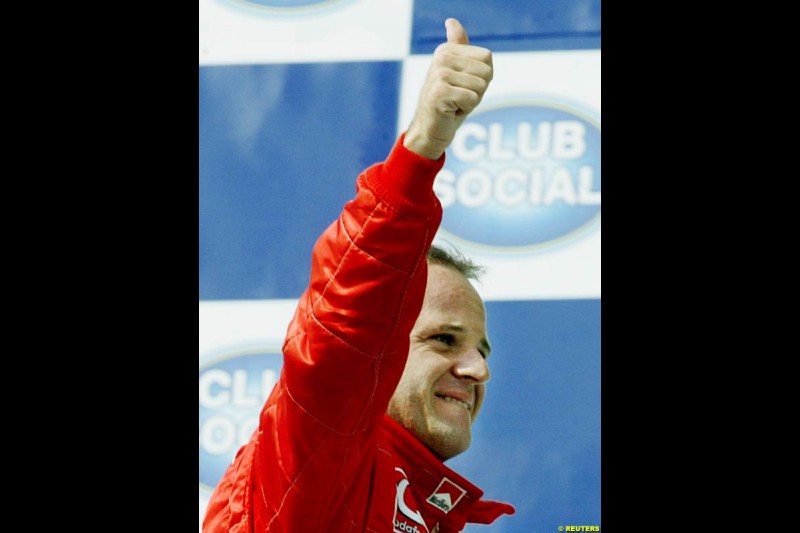 Rubens Barrichello on pole position for the Brazilian Grand Prix. Interlagos, Sao Paulo, April 5th 2003.