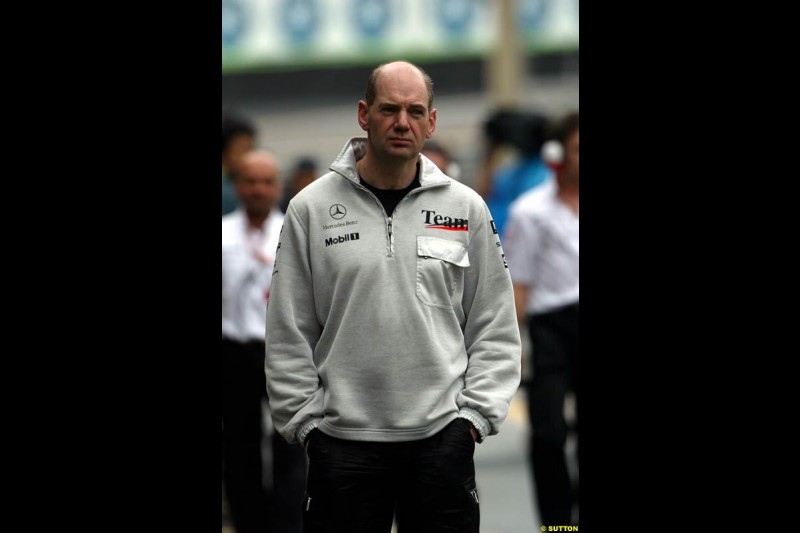 Adrian Newey. Saturday practice for the Brazilian Grand Prix. Interlagos, Sao Paulo, April 5th 2003.