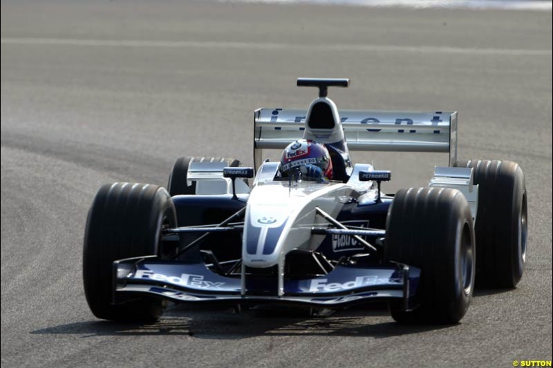 Juan Pablo Montoya, Williams FW25, during testing at the Silverstone circuit. 22 April, 2003.