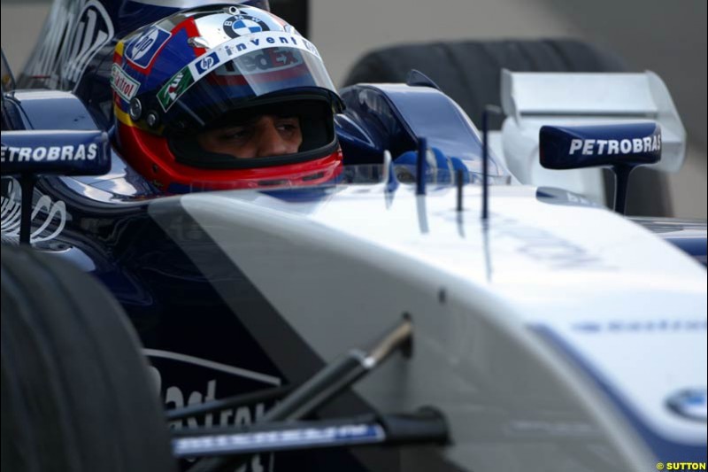 Juan Pablo Montoya, Williams FW25, during testing at the Silverstone circuit. 22 April, 2003.