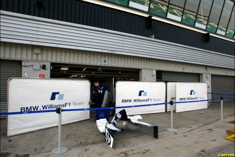 This Williams pit during testing at the Silverstone circuit. 22 April, 2003.