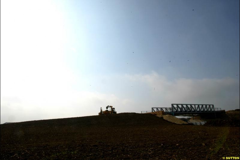 Work continues at the Silverstone circuit ahead of this year's British GP. 22 April, 2003.