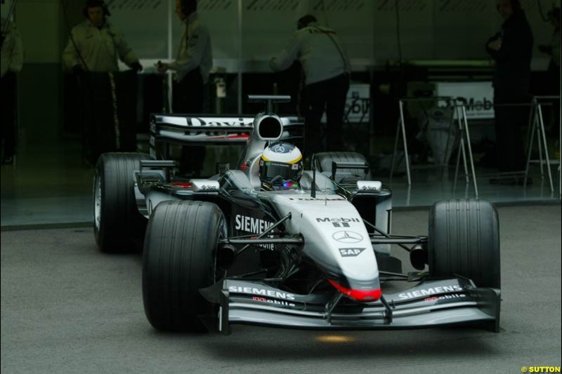 Pedro de la Rosa, McLaren, during testing at the Paul Ricard circuit in France. 11 April, 2003.