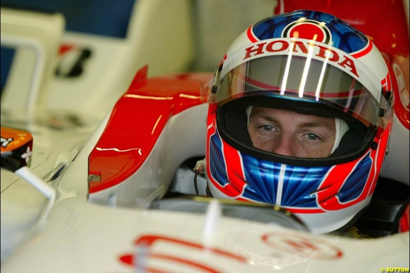 Jenson Button, BAR, during testing at the Paul Ricard circuit in France. 11 April, 2003.