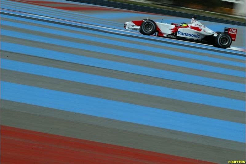 Olivier Panis, Toyota, during testing at the Paul Ricard circuit in France. 10 April, 2003.