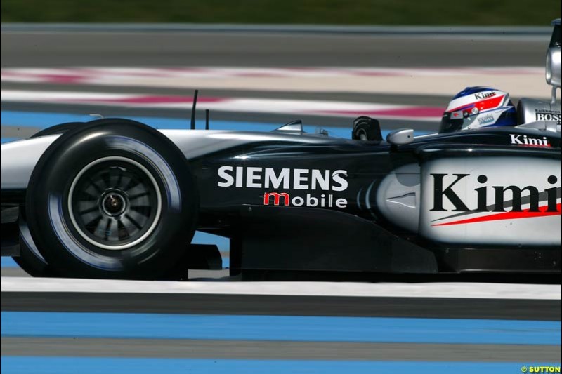 Kimi Raikkonen, McLaren, during testing at the Paul Ricard circuit in France. 10 April, 2003.