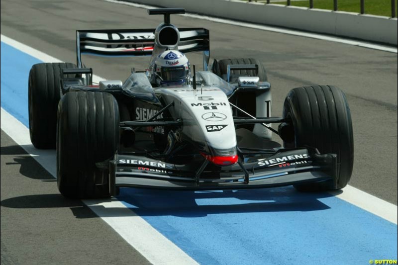 David Coulthard, McLaren, during testing at the Paul Ricard circuit in France. 10 April, 2003.