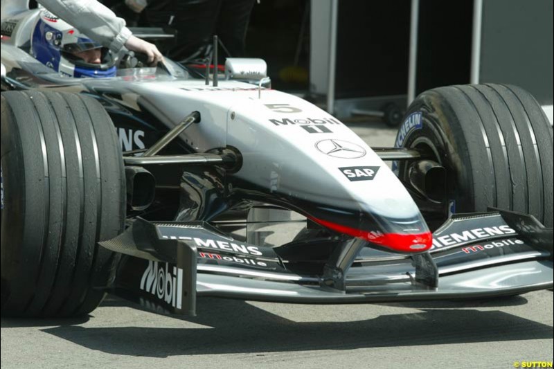 David Coulthard, McLaren, during testing at the Paul Ricard circuit in France. 10 April, 2003.