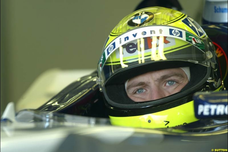 Ralf Schumacher, Williams, during testing the the Paul Ricard circuit. 10 April, 2003.