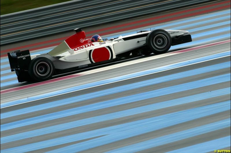 Jacques Villeneuve, BAR, during testing the the Paul Ricard circuit. 10 April, 2003.