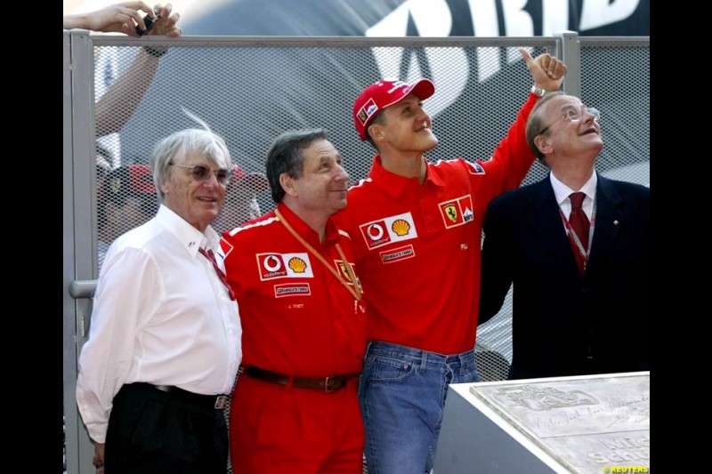 Michael Schumacher inaugurates a plaque in his honour on Champions Avenue at Circuit de Catalunya. Barcelona, Spain, May 2nd 2003.