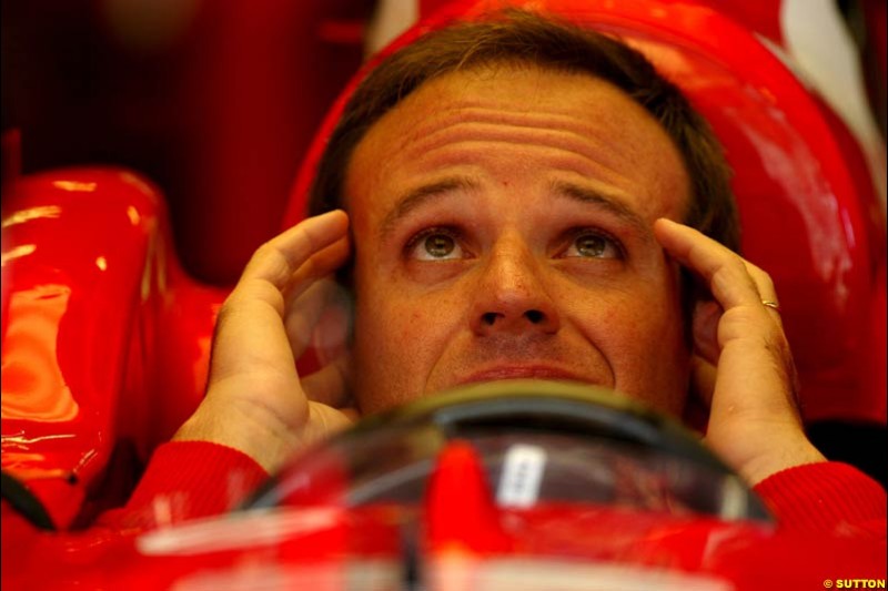 Rubens Barrichello, Ferrari. Friday, Spanish Grand Prix at the Circuit de Catalunya. Barcelona, Spain. May 2nd 2003.