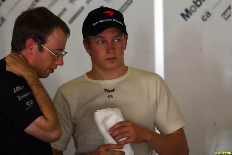 Kimi Raikkonen, McLaren, Friday, Spanish Grand Prix at the Circuit de Catalunya. Barcelona, Spain. May 2nd 2003.
