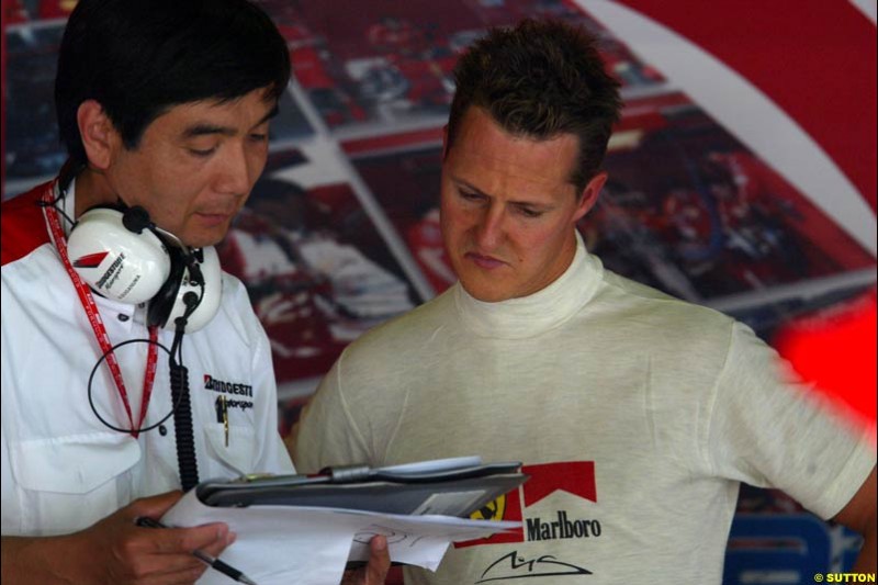 Michael Schumacher, Ferrari. Friday, Spanish Grand Prix at the Circuit de Catalunya. Barcelona, Spain. May 2nd 2003.