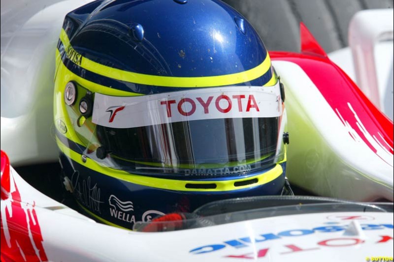 Cristiano da Matta, Toyota. Friday, Spanish Grand Prix at the Circuit de Catalunya. Barcelona, Spain. May 2nd 2003.